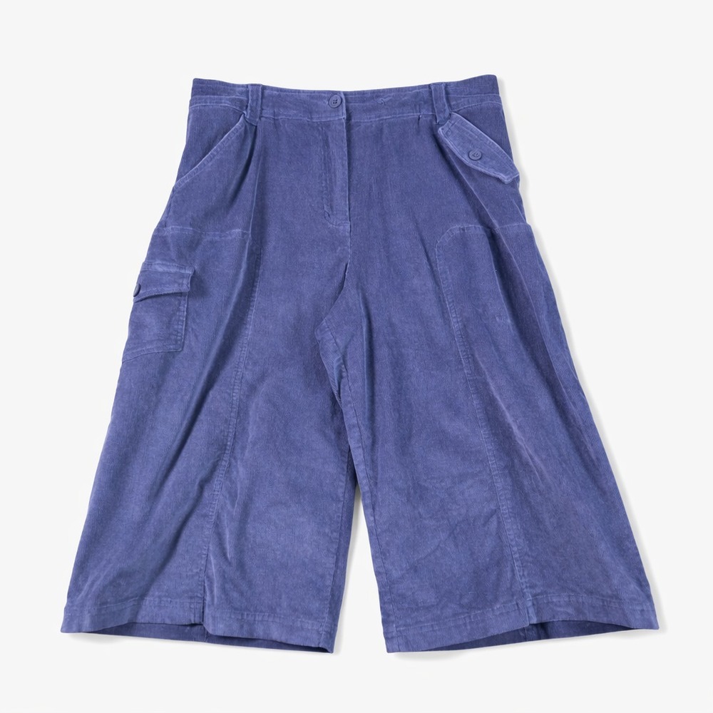Denim & Co Women's Blue Corduroy Cargo Shorts Size 14 High Rise Wide Leg Cotton